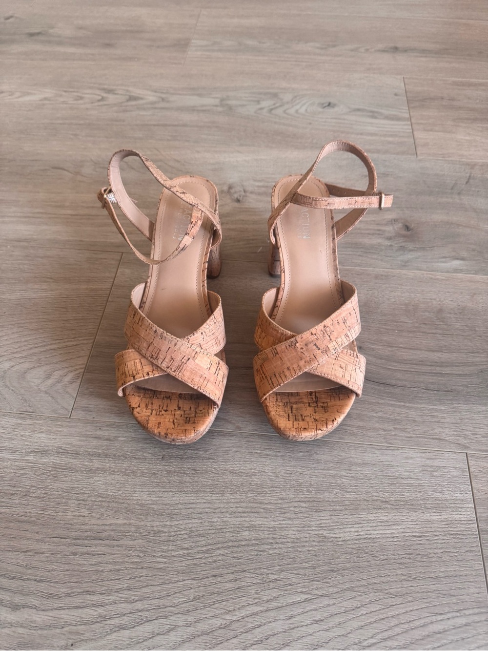 AEROSOLES Cork Cross-Strap Platform Sandals - Beige/Tan